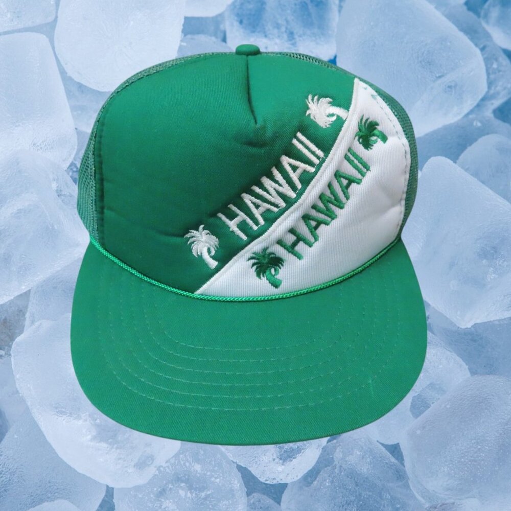 Vintage 80s  Hawaii Neon Foam Mesh SnapBack Hat Trucker Hawaiian Headwear